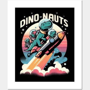 "Dino-Nauts" Dinosaurs in a Rocketship in Outer Space Posters and Art